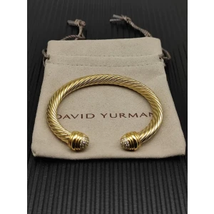 David Yurman 7mm Half Pavé Diamond Gold Cuff Bracelet