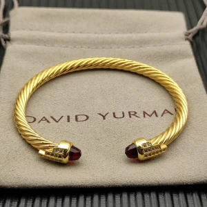 David Yurman Gold 5mm Five-Row Cable Bracelet with Purple Pavé