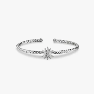 David Yurman 3mm Silver Sunburst Cuff Bracelet, Fits Wrist Size 16cm - 20cm