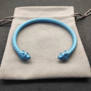 David Yurman 5mm Light Blue Colorful Enamel Cuff Bracelet, Fits Wrist Size 16cm - 20cm
