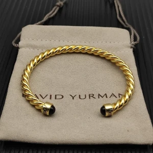 David Yurman 6mm Gold Black Onyx Cable Cuff Bracelet