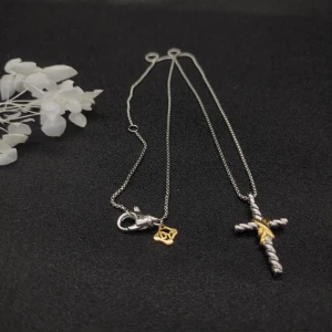 David Yurman Gold and Silver Double X Cross Pendant Necklace