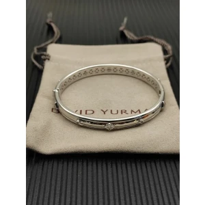David Yurman 8mm Silver Pavé White Diamond Renaissance Band Bracelet