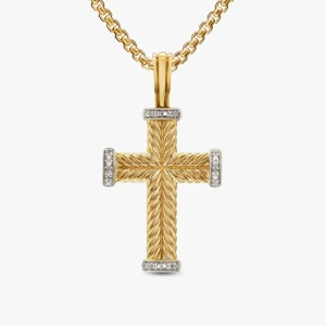 David Yurman Gold Diamond Cable Cross Necklace