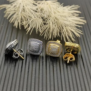 David Yurman Gold Square Pavé Diamond Stud Earrings
