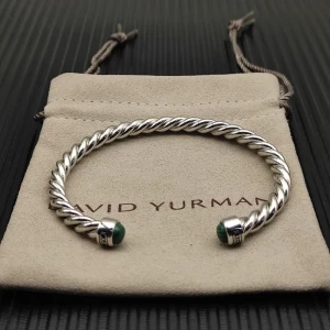 David Yurman 6mm Sterling Silver Malachite Cable Cuff Bracelet