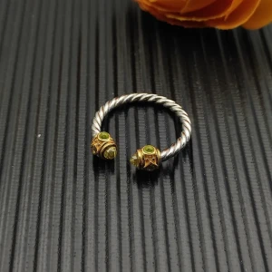 David Yurman 2.3mm Gold and Silver Renaissance Green Diamond Pavé Ring