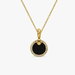 David Yurman 17.8mm Gold Round Black Onyx Diamond Necklace