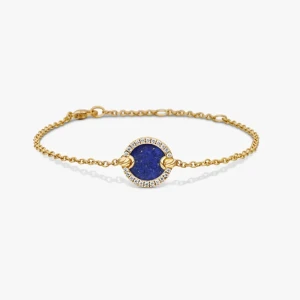 David Yurman Gold Pavé Lapis Lazuli Round Charm Bracelet