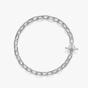 David Yurman 11mm Silver Pavé Twisted Cable Rotating Clasp Necklace