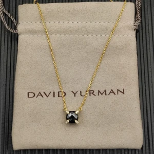 David Yurman Gold 8mm Four-Prong Black Diamond Necklace, Adjustable 42+3+3cm