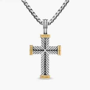 David Yurman Gold and Silver Cable Cross Necklace