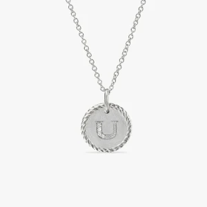 David Yurman Gold Diamond Initial U Disc Pendant Necklace