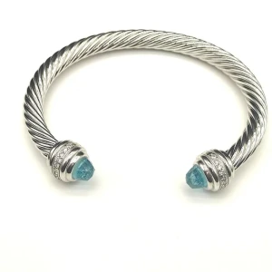 David Yurman 7mm Cable Bracelet with Blue Pavé End Caps