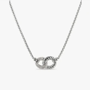 David Yurman Silver Diamond Equestrian Link Necklace, 2mm Chain, 45+5cm Adjustable Length