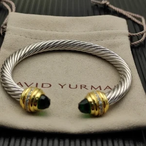 David Yurman 7mm Gold Deep Green Diamond Head Gemstone Bracelet, Fits Wrist Sizes 16–20cm