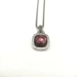 David Yurman 14mm Cushion-Cut Center Stone Necklace with Purple Pavé