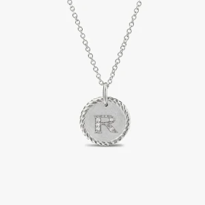 David Yurman Gold Diamond Initial R Disc Pendant Necklace