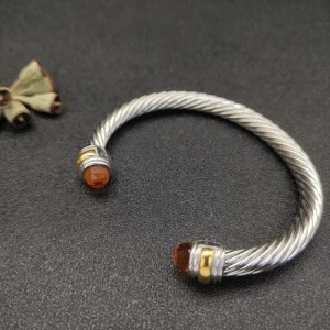 David Yurman Gold and Silver 7mm Double End Cap Cable Bracelet with Champagne Pavé