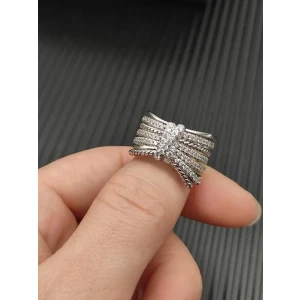David Yurman Silver Pavé Diamond Bow Ring