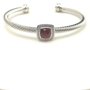 David Yurman 4mm Square Pavé Cable Bracelet with Red Diamonds