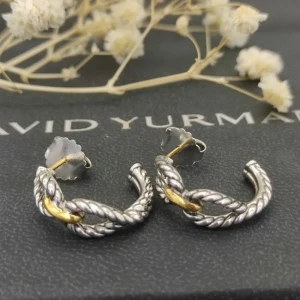 David Yurman Cable Cross Gold and Silver Hoop Earrings