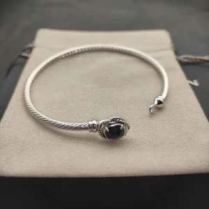 David Yurman 3mm Cable Classic Four-Point Black Diamond Cuff Bracelet