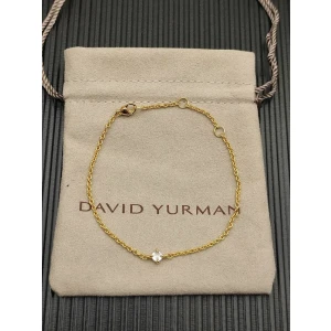 David Yurman 4mm Gold Single Stone White Diamond Bracelet