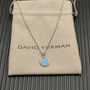 David Yurman Sterling Silver 17.8mm Round Pavé Turquoise Necklace
