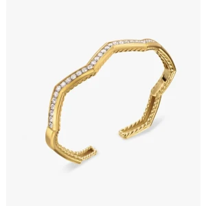 David Yurman Gold Tone 5mm Single Row Diamond Cuff Bracelet