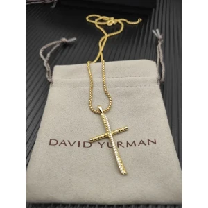 David Yurman Gold-Tone Diamond Cross Pendant Necklace