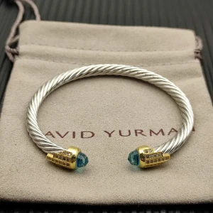 David Yurman 5mm Gold End Sterling Silver 5-Row Pavé Blue Diamond Bracelet