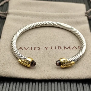David Yurman 5mm Silver Cable Bracelet with Gold Station and Five-Row Pavé Purple Diamond Accent