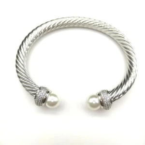David Yurman 7mm Full Pavé Diamond Pearl Cable Cuff Bracelet