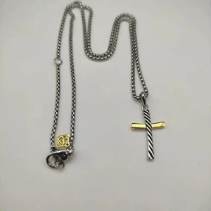 David Yurman Gold and Silver Horizontal Cross Pendant Necklace