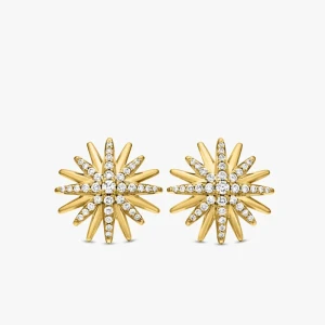 David Yurman 19mm Gold Sunburst Diamond Stud Earrings