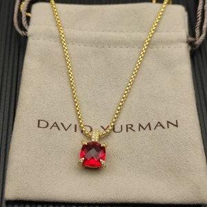 David Yurman Gold 11mm Four-Prong Red Diamond Necklace