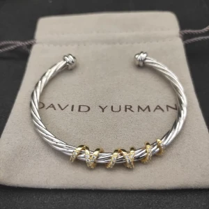 David Yurman 4mm Cable Cuff Bracelet with Rotating Curved Round End Caps