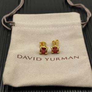 David Yurman 8mm Gold Four-Prong Red Diamond Stud Earrings