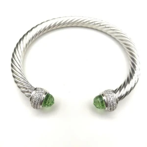 David Yurman 7mm Full Pavé Light Green Diamond-Set End Cap Cable Bracelet