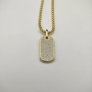 David Yurman Gold Pavé White Diamond Tag Necklace 3mm Chain