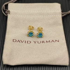 David Yurman 8mm Gold Four-Prong Blue Diamond Stud Earrings