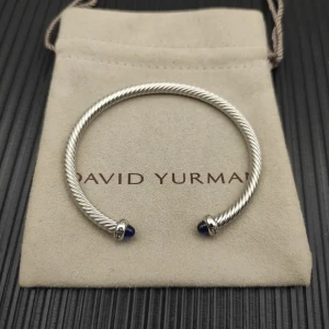 David Yurman 4mm Sterling Silver Deep Blue Sapphire Diamond Bangle Bracelet