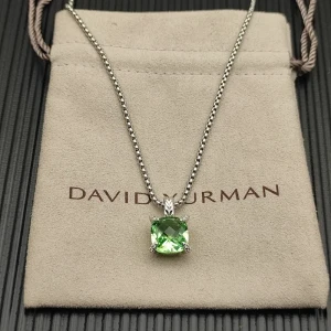 David Yurman Sterling Silver 11mm Four-Prong Green Diamond Necklace