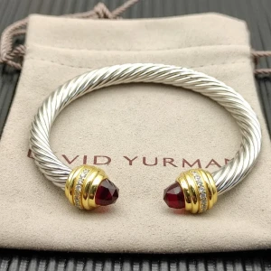 David Yurman 7mm Gold Red Diamond Head Gemstone Bracelet, Fits Wrist Sizes 16–20cm