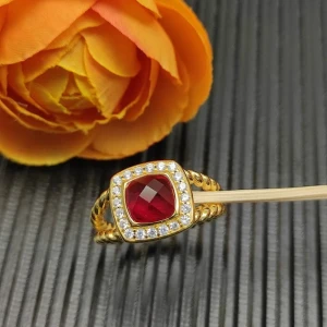 David Yurman Gold Square Red Diamond Ring