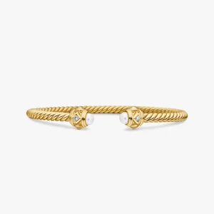 David Yurman Gold 4mm Faceted Pearl Bangle Bracelet