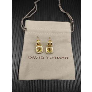 David Yurman Gold Yellow Pavé Square Cable Drop Earrings