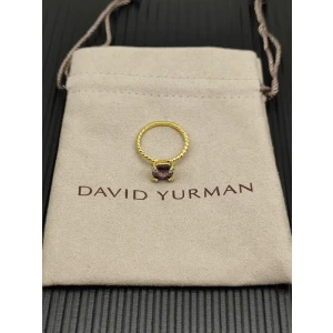 David Yurman Gold 8mm Four-Prong Purple Diamond Ring