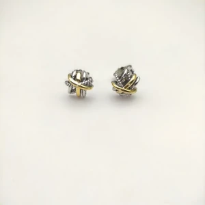 David Yurman Gold and Silver Interlocking Heart Stud Earrings, 11mm